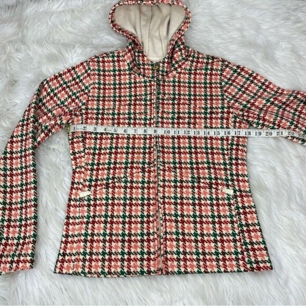 Burton Dryride Fleece Hoodie Womens Medium Red Green Houndstooth Full Zip Jacket - Picture 12 of 13